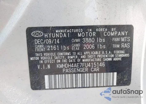 2015 Hyundai Elantra Se из США, поврежденный, VIN KMHDH4AE7FU415146